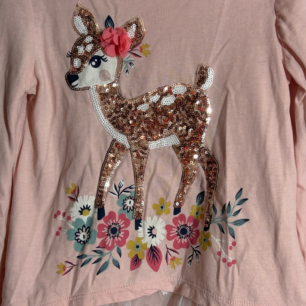 Tommy Bahama Girls Top Size S (5/6) Pink Deer Long Sleeve Lace Hem‎ - Picture 2 of 3